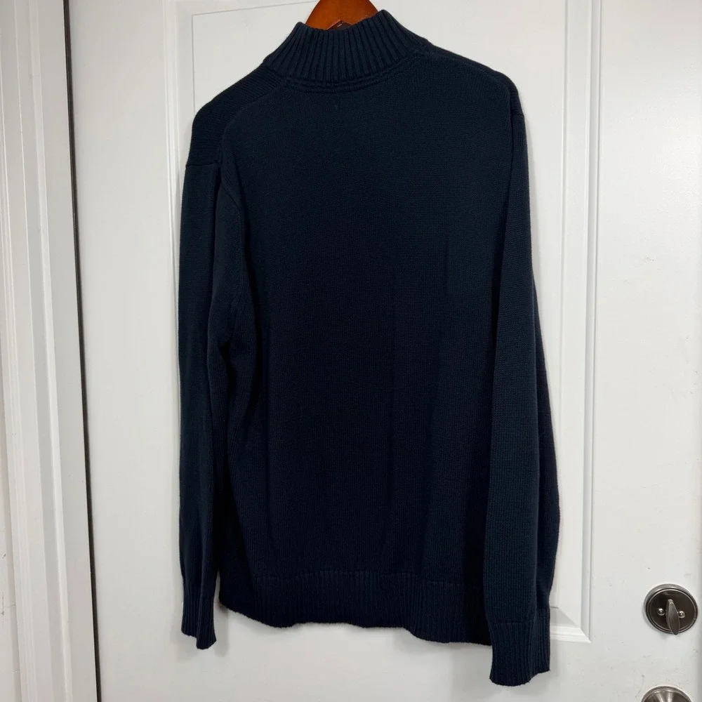 Eddie Bauer Mens XL Navy Blue Grey Stripe 1/4 Zip Cotton Knit Sweater 14303121